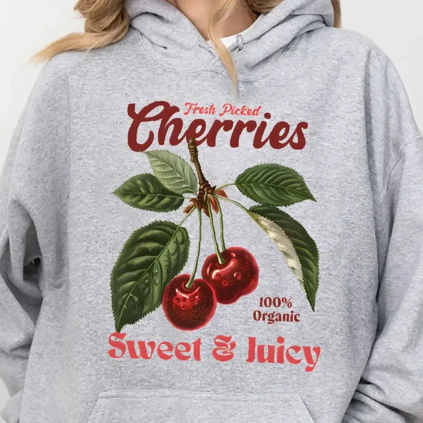 

Casual Hoodie Sweatshirt Retro Vintage Graphic Hoodies Y2K Casual Daily Wear Unisex Versatile Stylish Pullover Fresh Cherries