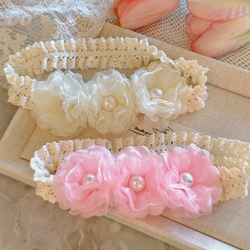 

20 PCS/Lot, 2025 New Triple Burned Flowers Elastic Lace Headbands For Infant Newborn Hair Accessories