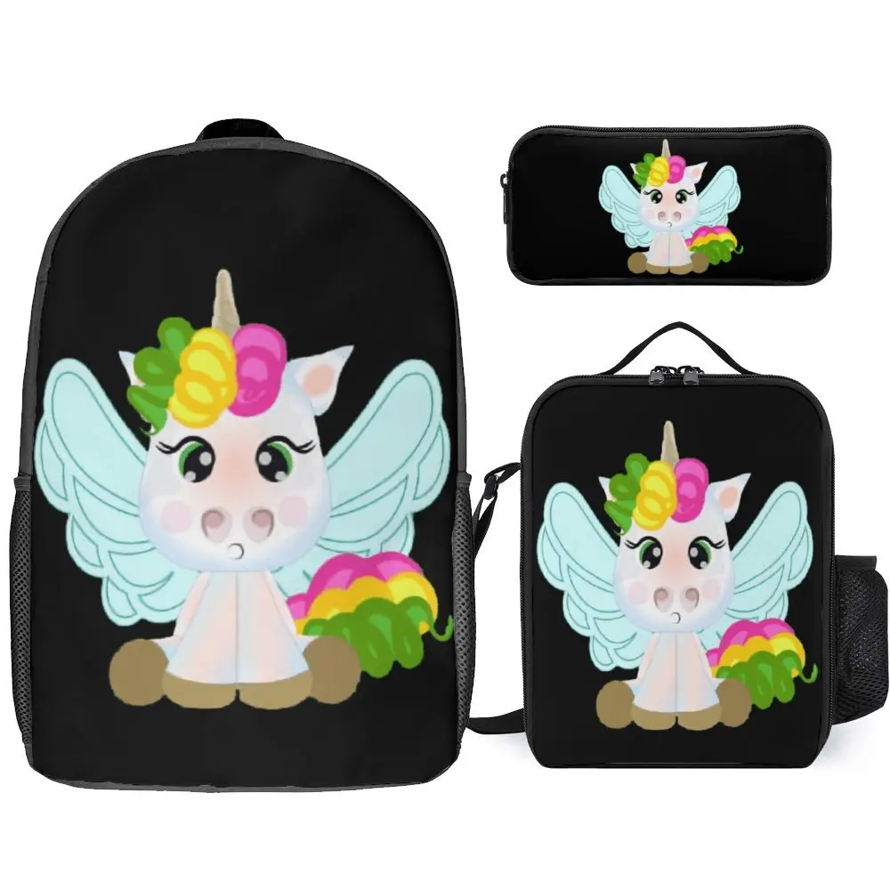 

Divertidos De Unicornio Bebé Unicornio Secure Cosy Infantry Pack 3 in 1 Set 17 Inch Backpack Lunch Bag Pen Bag Schools Vintage