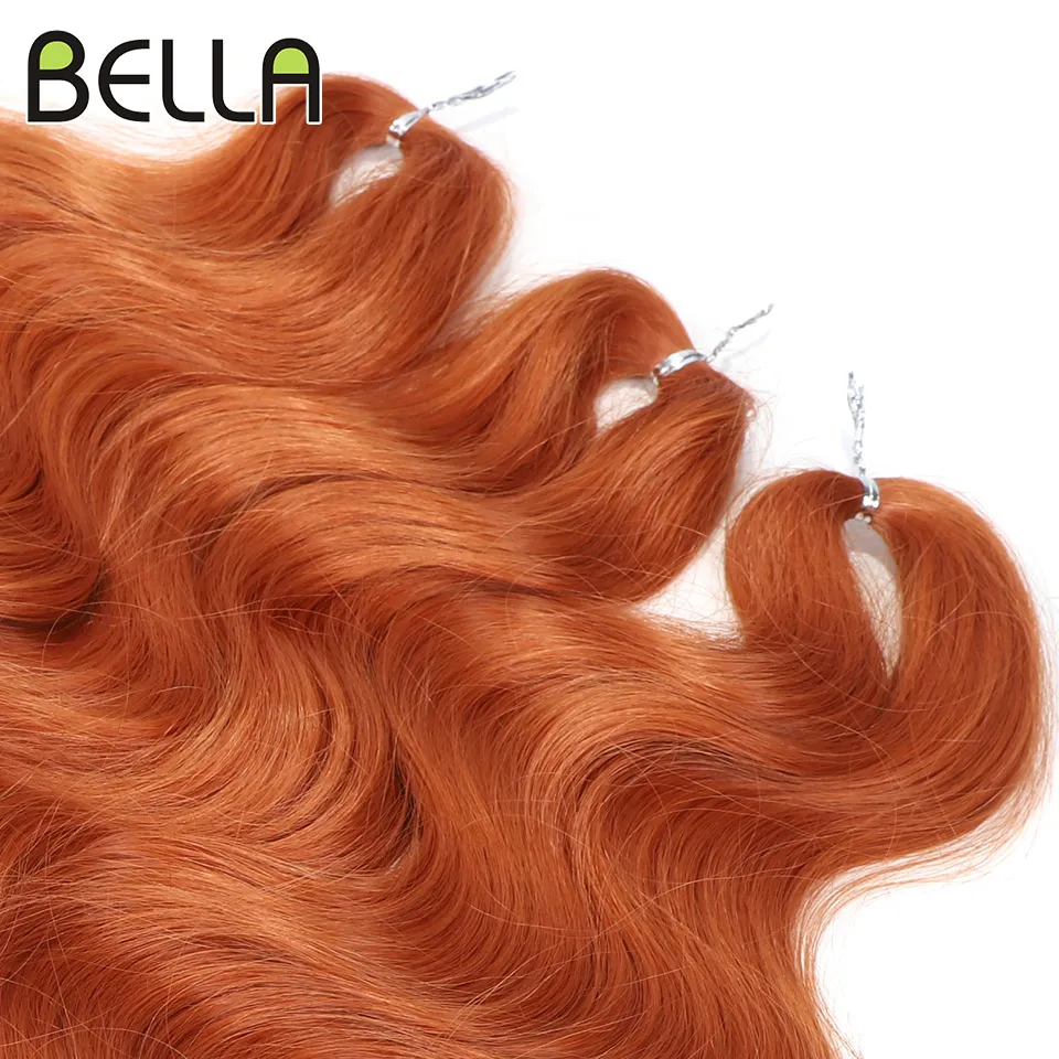 BELLA Soft Body Wave Crochet Hair 24Inch 3PCS Synthetic Hair Braids Ponytail Fake Hair Wavy Ombre Blonde Orange Hair Extensions