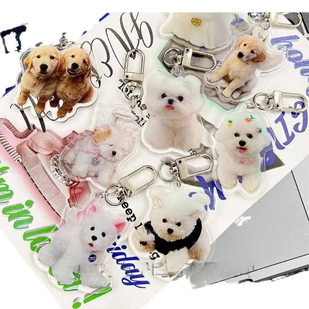 Cute Retro Maltese Dog Puppy Acrylic Keychain Hanging Backpack Creative Animal Keyring Pendant DIY Accessories Ornament Gifts