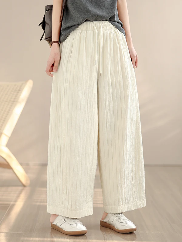 

Весенне-летние новые повседневные свободные брюки с широкими штанинами, с вертикальными полосками, прямые брюки-трубы для женщин больших размеров