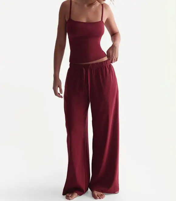 

New Women's Fashionable Slim Fit Suspender with Elastic Drawstring and Sexy Waist and Wide Leg Loose Suit