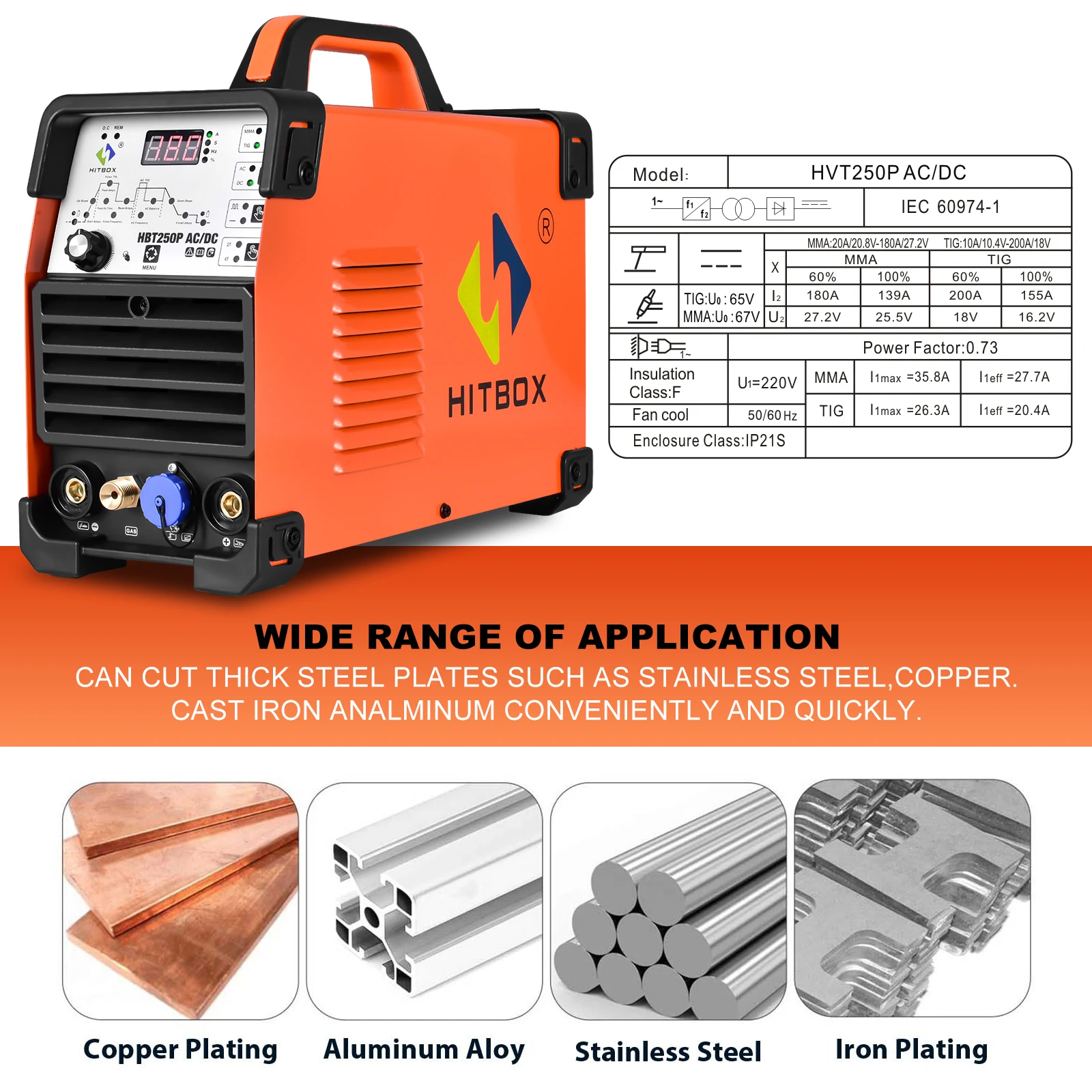 HITBOX 4-in-1 AC/DC Tig-lasmachine HBT250P AC pulse argon Aluminium lasser Digitale bediening Gas Roestvrij Pulslasser 2T / 4T