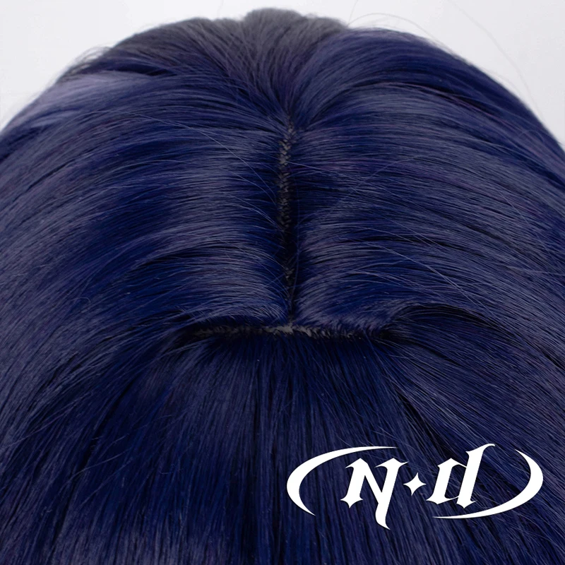 ND تأثيري الباروكات Genshin تأثير الهيام تأثيري يسلط الضوء على باروكات الشعر الأزرق الداكن ل Comic Con Coser مقاومة للحرارة الاصطناعية