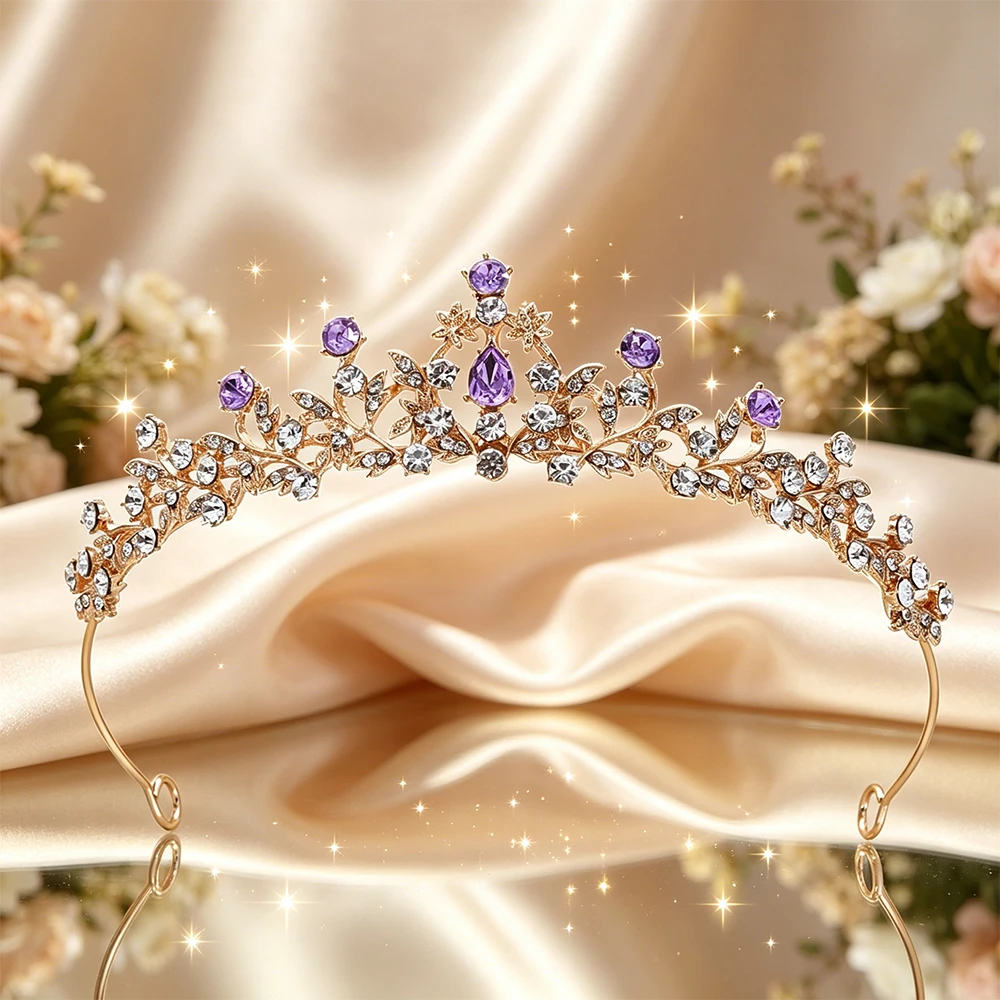 Plated Leaf Bridal Tiara Delicate Floral Vine Rhinestone Queen Crown Luxury Headpiece Wedding Bride Prom Formal Evening Banquet