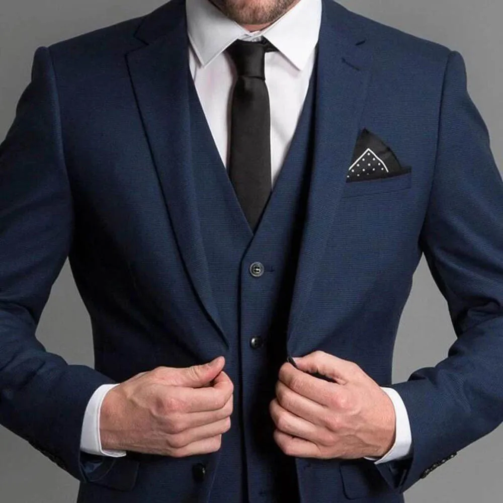 

Navy Blue Formal Wedding Tuxedo for Gentleman Prom Suits Slim Fit 3 Piece Boyfriend Men Fashion Set Blazer Vest with Pants