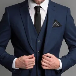 Navy Blue Formal Wedding Tuxedo for Gentleman Prom Suits Slim Fit 3 Piece Boyfriend Men Fashion Set Blazer Vest with Pants