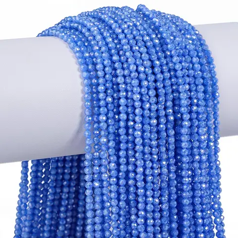 Blue Natural Cubic Zirconia Gems Beads 2mm 3mm Faceted Round Loose Tiny Beads for Jewelry Making Diy Slim Bracelet Accessory