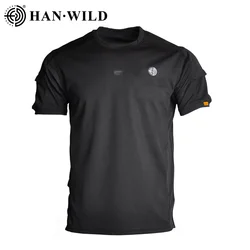 HAN WILD Summer T-shirt Combat Short Sleeves Men Tactical Tee Shirt Hiking Top Tees Quick Dry Shirt Climbing T-shirts Breathable