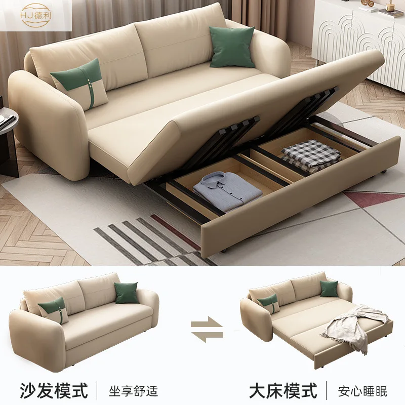 

Small Apartment Living Room Cream Style Dual-purpose Sofa Bed, Sliding And Retractable Multifunctional Folding Sofa Bed