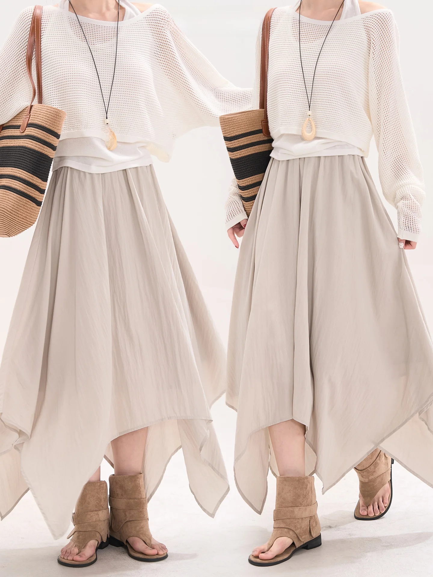 

Asymmetric High Waist Midi Skirt for Women Commute Friendly Spring Season Floral Window Display Heme Skirt Skirt Hem