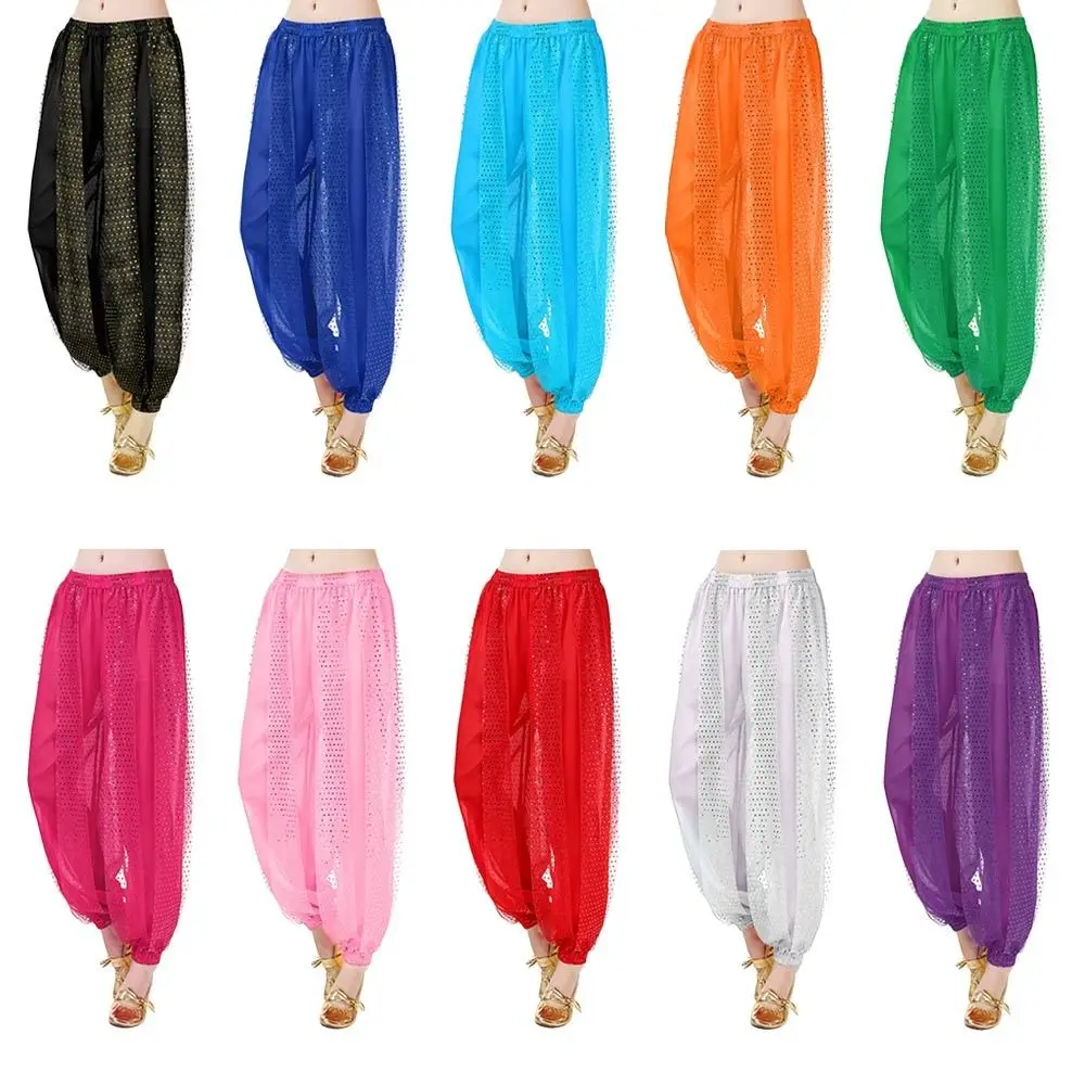 Moda lantejoulas calças de dança do ventre borla solta calças acessórios de dança do ventre desempenho wear lantejoulas dança calças