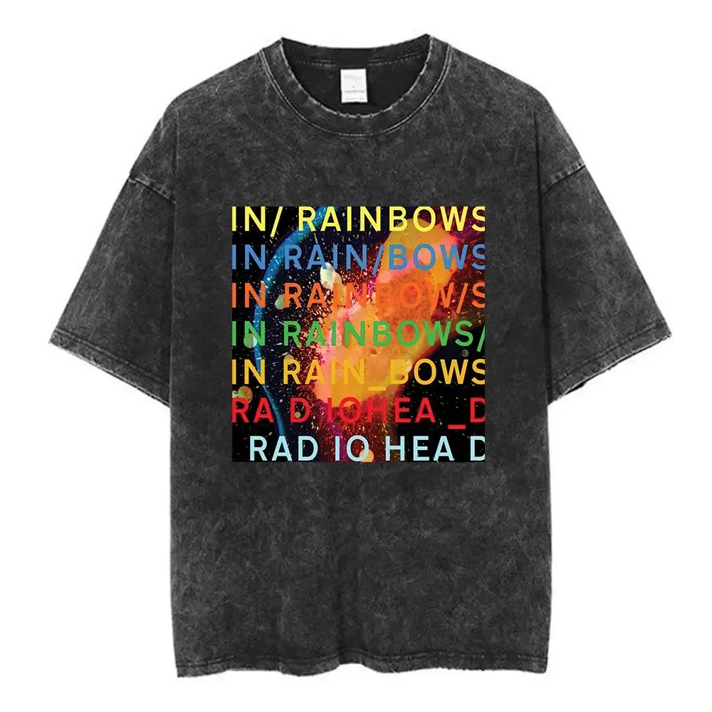 2025 New Hip Hop Music Tee Fashion Short Sleeve Harajuku Oversized T Shirt Radiohead Rock Band Washed Cotton T Shirt Men Women