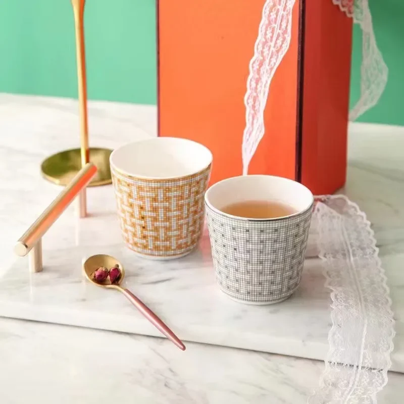 

Женский набор из 2 предметов, чашка эспрессо из тонкой костяной фарфора, креативная керамическая чашка для послеобеденного чая, чашка для воды, маленькая Красивая мозаичная кружка