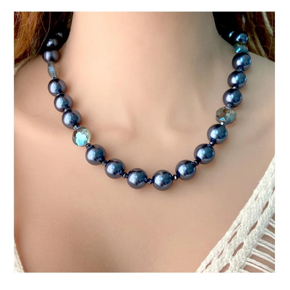 one set Acrylic blue/brown round  necklace earrings FPPJ wholesale