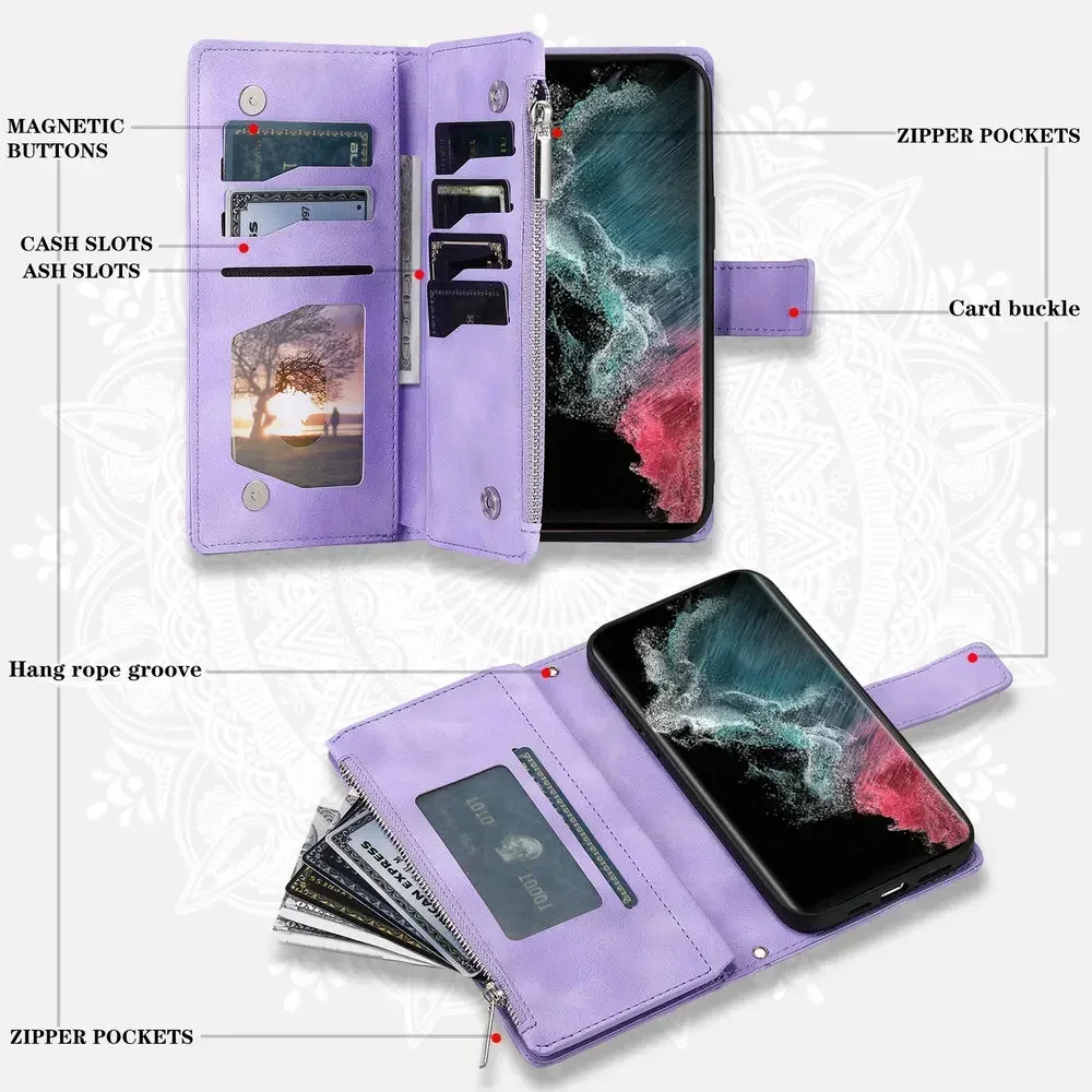 S 23 S24 S26 Ultra 5G Leather Case for Samsung Galaxy S25 Ultra Flip Cover Zip Book Funda S26 Ultra 26 Plus S23 FE Wallet Etui
