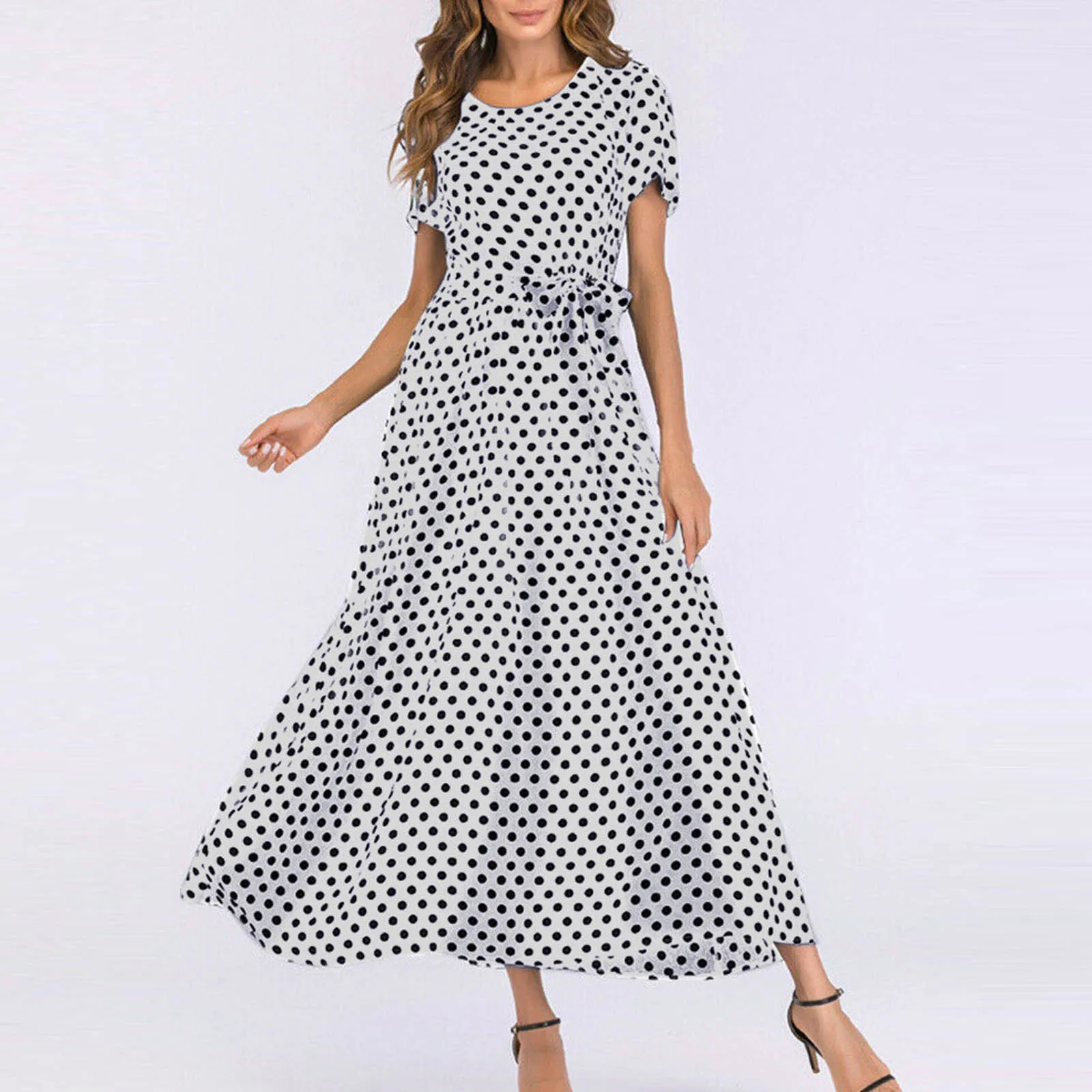 Bandage Polka Fashion Summer Dress Women Elegant Long Dress Women Plus Size Polka Dot Beach Boho Dress Sundress