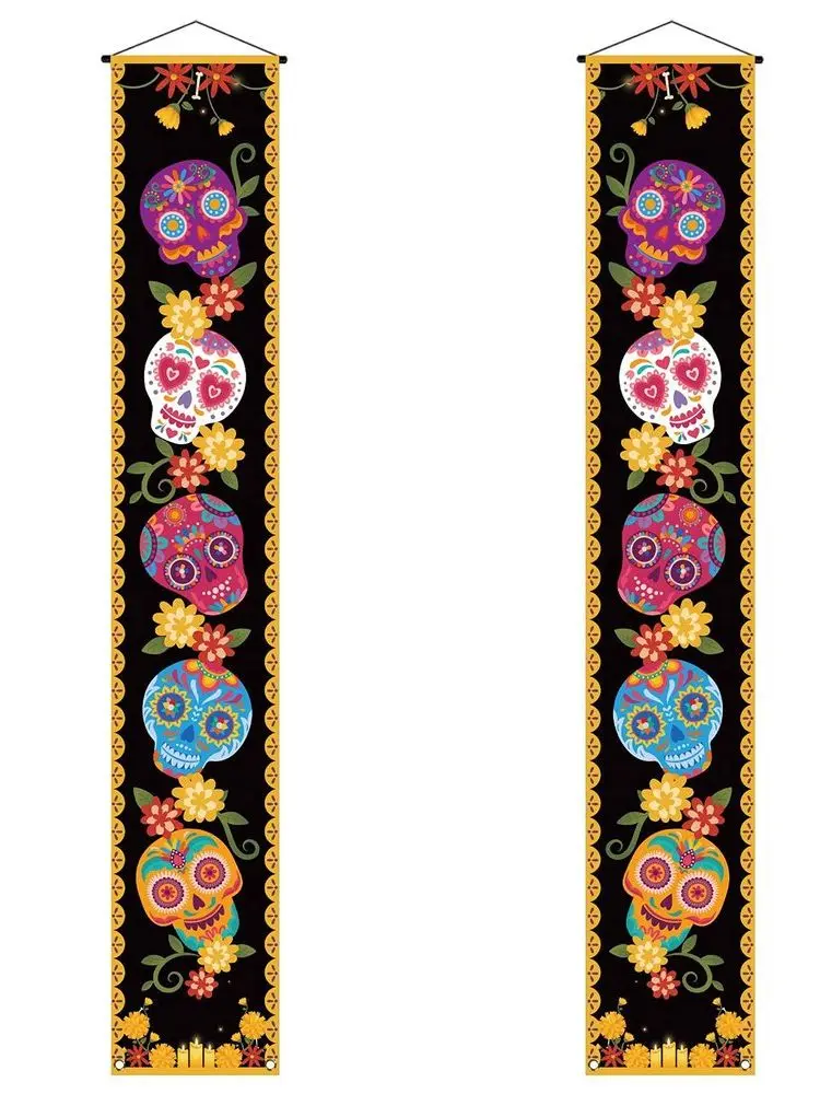 Sinal De Suspensão De Parede Do Crânio De Açúcar, 30x180cm, Couplet Decorativo, Dia Morto Mexicano Criativo, Decorações De Festa De Feriado, Quente