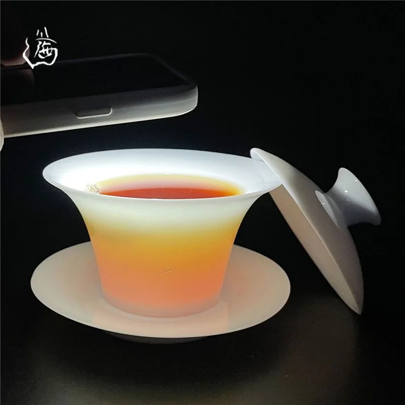 Chinese Teaset Elegant Gaiwan Tea CupsTureen Lid Bowl Saucer Tea Brew White Porcelain Ceramic Mutton Jade Kung Fu Tea Bowl