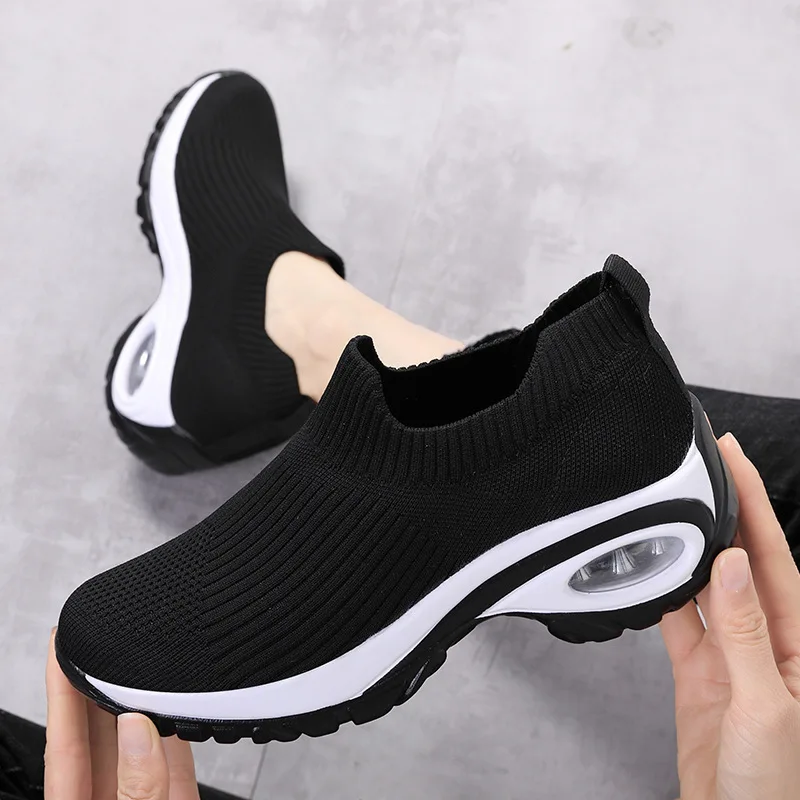 Zapatos deportivos con plataforma de cuña para mujer, zapatillas informales a la moda para caminar, amortiguación, correr, malla transpirable