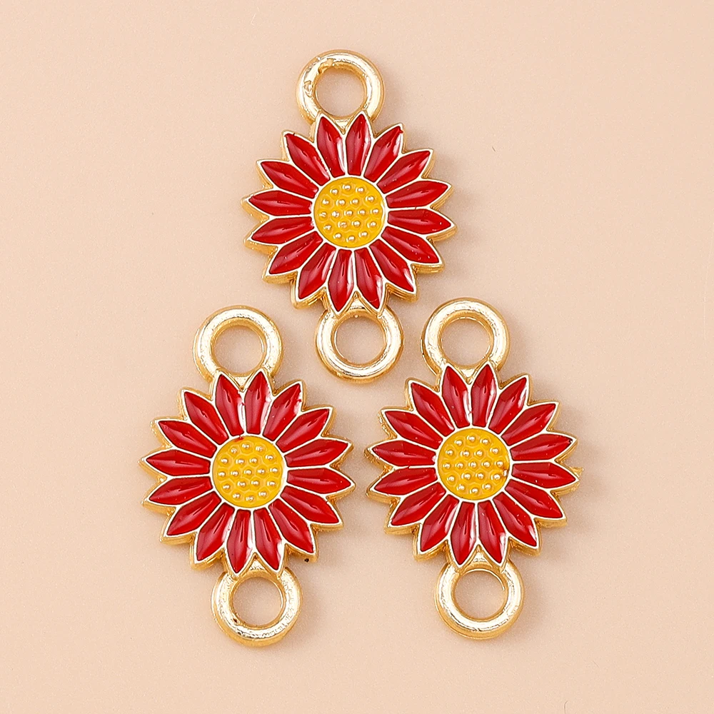 Leslie 10 Stück 13*21mm Emaille-Gänseblümchen-Anhänger mit Doppelloch für Schmuckherstellung, Blumen-Ohrringe, Armbänder, Halsketten, DIY – Detail 9