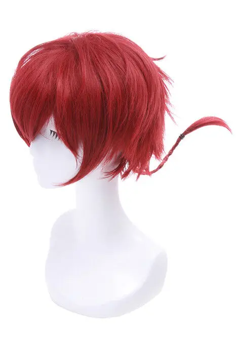 Ranma1/2 Ranma Short Straight Dark Red Cosplay Wig Braided Hair Wigs Unisex