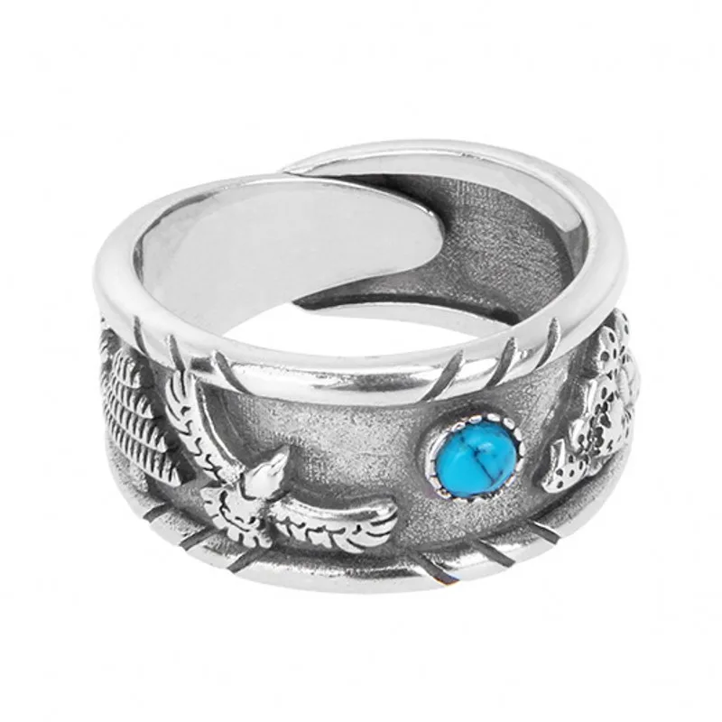 BOCAI New Real S925 Silver Jewelry Accessories Fashion Creative Indian Eagle Turquoise Men's and Women's Rings Birthday Gift