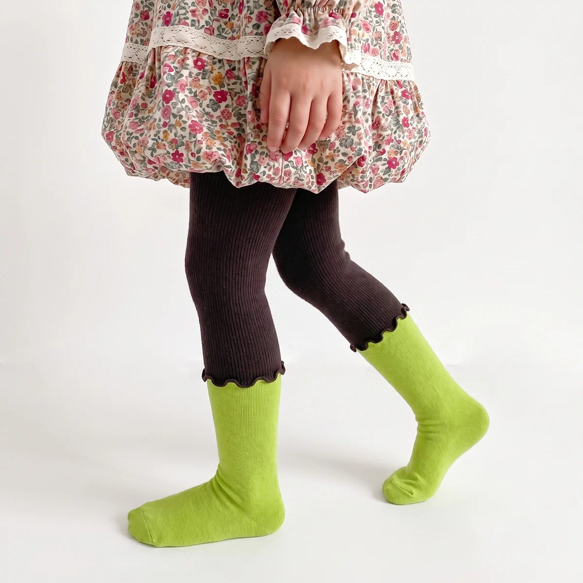 3 PCS Toddler Girls Colorblock Scalloped Tights High Elastic Soft Comfortable Moderate Thickness Children's Kids Leggings