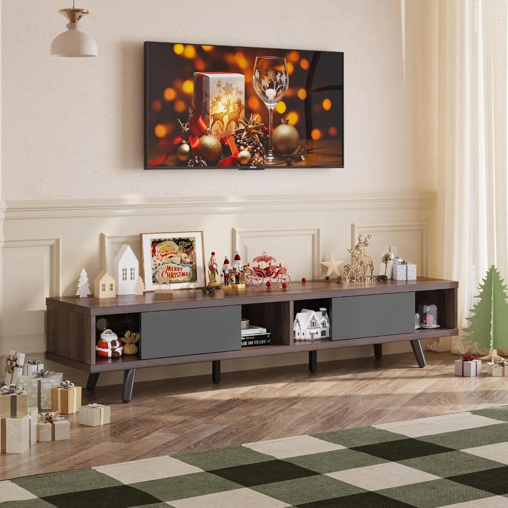 70 inch Mid Century Modern TV Stand for 75 inch TV, Low Profile TVs Stand with Storage, Entertainment Center for Living Room