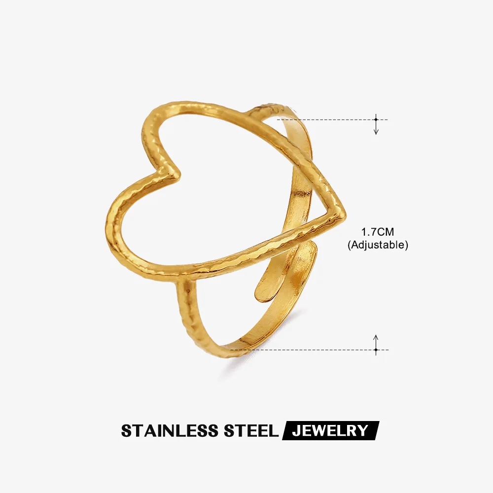 Wency Fashion Minimalist Hollow Love Heart Rings for Women 316L Stainless Steel Adjustable Finger Ring Party Jewelry Gift New