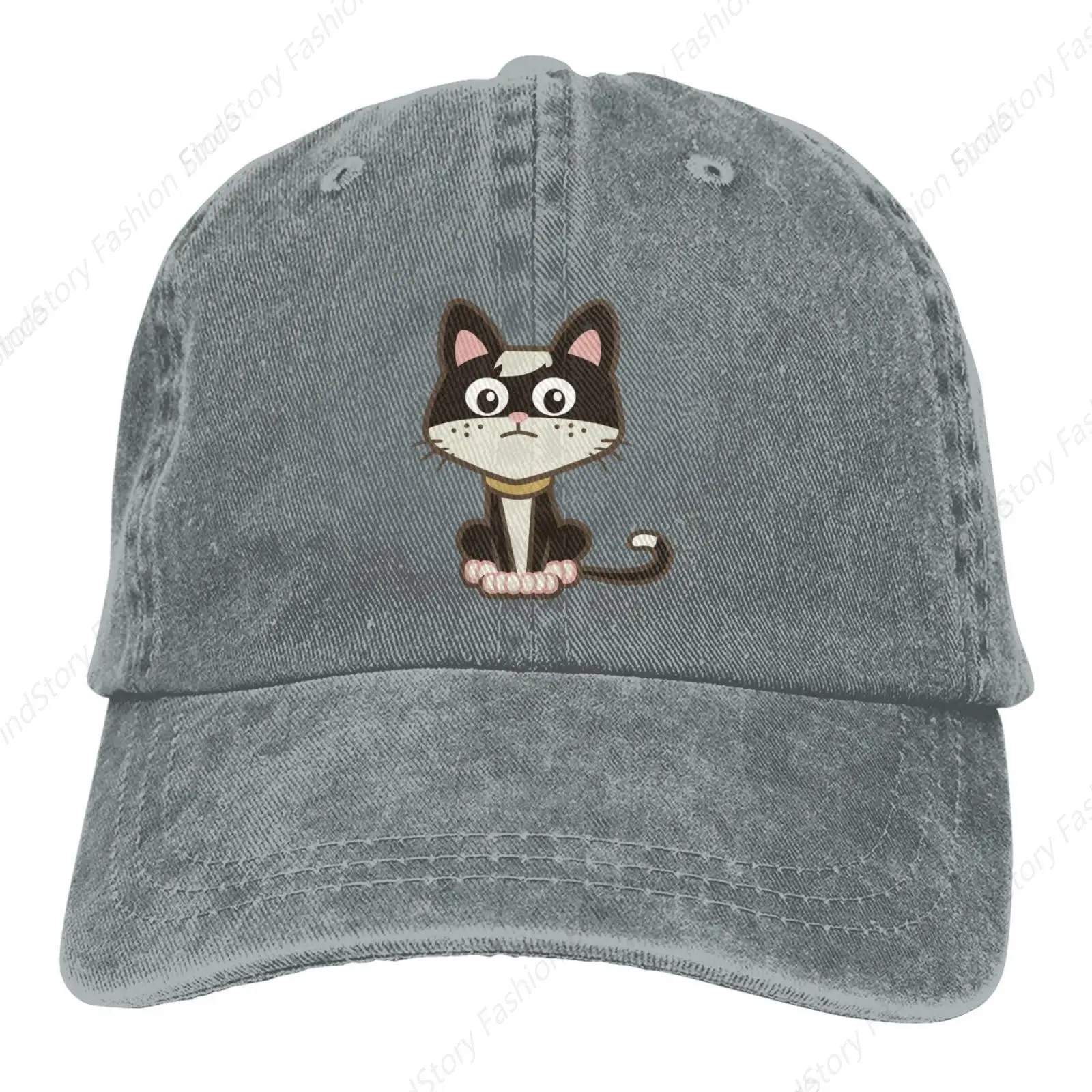 Sitting On The End of The Black Cartoon Cat Baseball Cap Trucker Denim Golf Dad Hat Cotton Adjustable Fishing Daily Outdoor