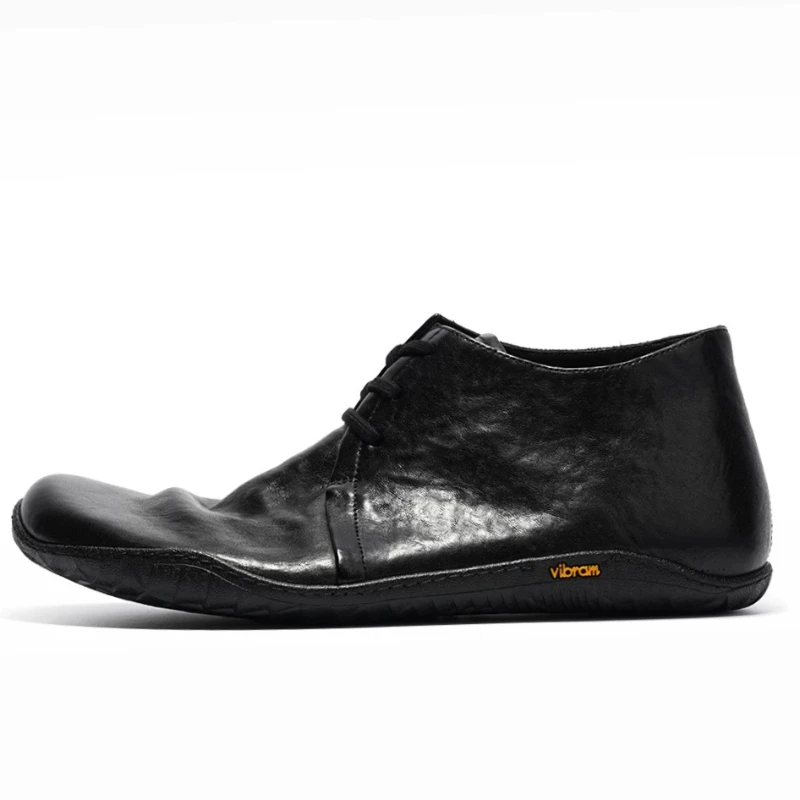 Soft Soled Soft Leather Short Boots for Men's Washed Horsehide Hand-sewn Mid Top Leather Boots Autumn/Winter Horse Skin Boots