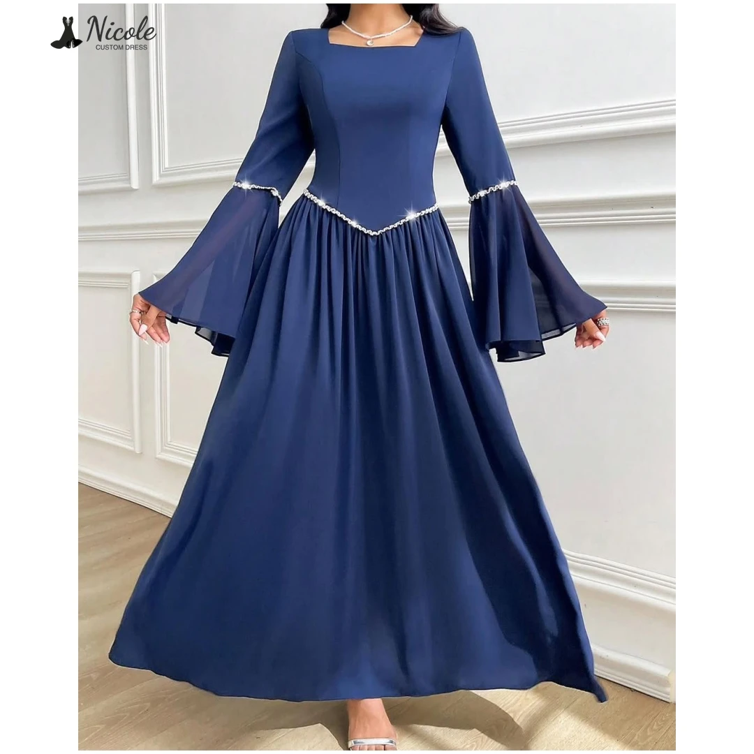 

Nicole Evening Dresses Woman Elegant Dresses for Special Event Line A Prom Dress Custom Made Square Leader Rhinestone Ball Gowns