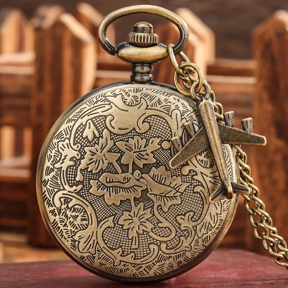 USS Pogin-Battleship Building Quartz Pocket Watch para Homens, Bronze Soldado Relógios, Colar Pingente Cadeia, Acessório Avião