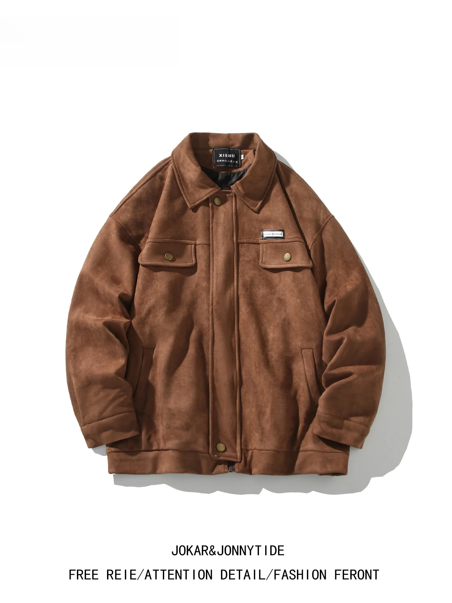 

JOKARJONNY Мужская замшевая рабочая одежда Джет Свободная повседневная верхняя одежда с откидным воротником Весна Осень Американский модный бренд Полиэфирное волокно
