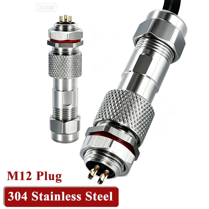 GX12 304 Stainless Steel Aviation Plug Socket 2 3 4 5 6 7 8 9 Pin Waterproof Connector Gold-plated IP67 12MM Male Female Joint