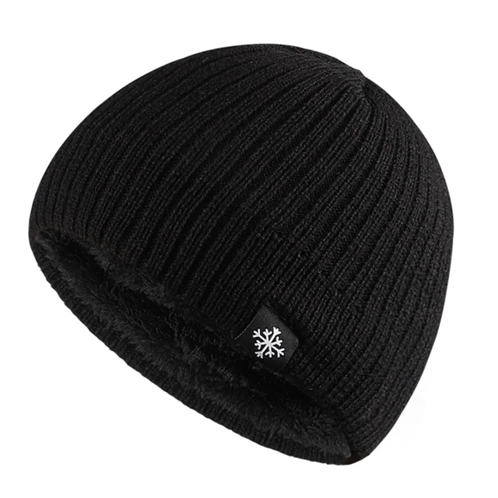 Warm Beanie Hats for Men Winter Fleece Lined Knitt Cap with Tag Solid Black Grey Khaki Navy Blue