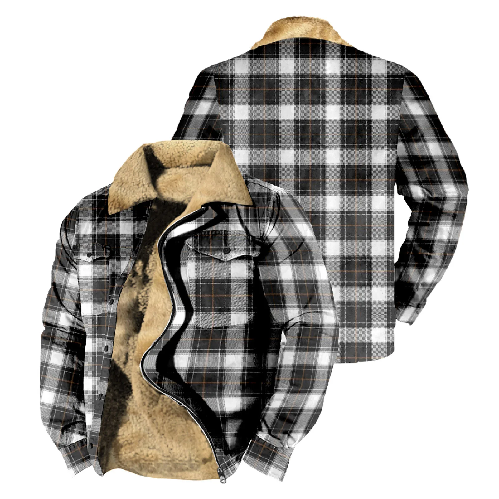 2023 Autumn Winter Men\'s Fleece Plaid Jacket Plush Thick Warm Coat High Quality Fashion Male Hooded Outerwear Plush Overcoats