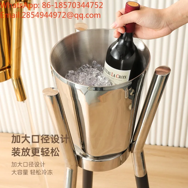 Stainless Steel Ice Bucket Large Capacity Champagne Bucket Vertical Light Luxury with Shelf Ice Bucket Set