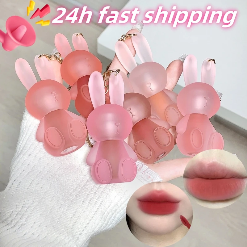 

Pink Rabbit Matte Lip Gloss Keychain Waterproof Velvet Nude Lipstick Non-stick Cup Sexy Lip Mud Lovely Bunny Lip Tint Cosmetics