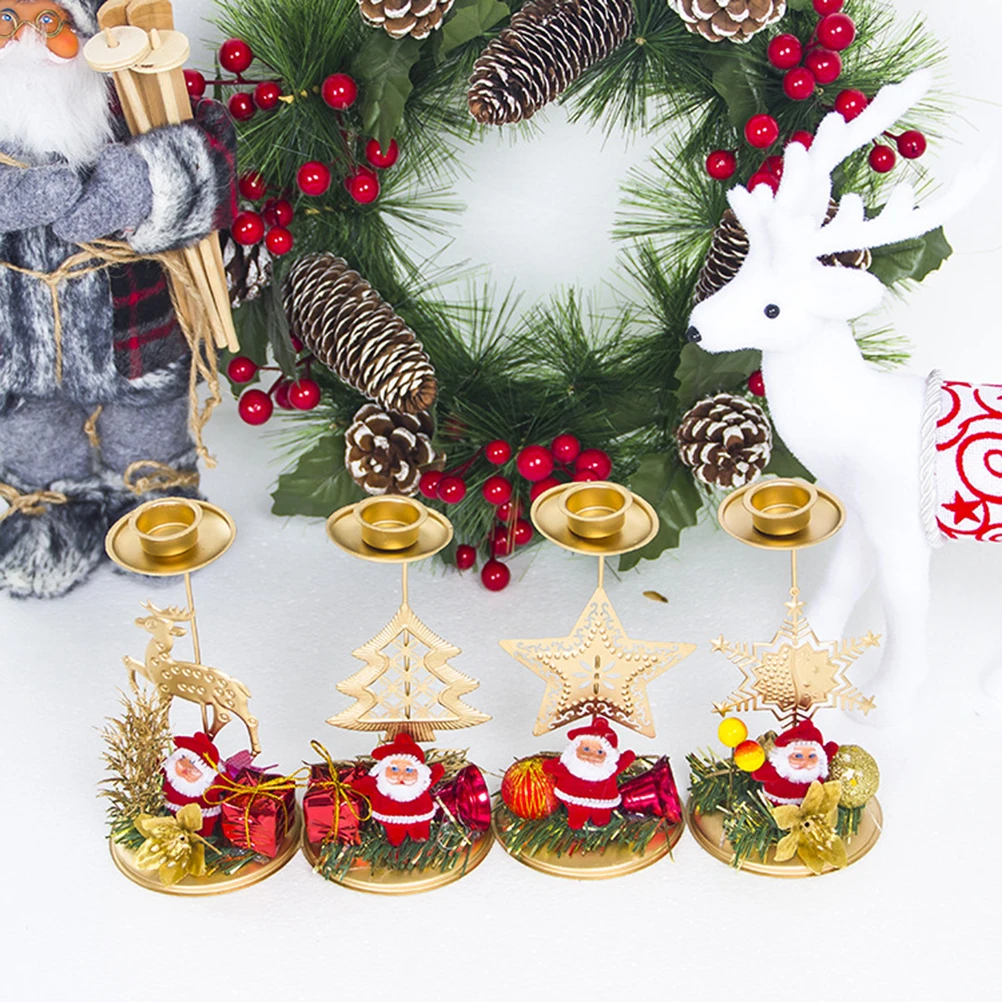 

4pcs Christmas Holder Cartoon Pattern Snowflake Elk Five-Pointed Star Xmas Decor Party Table Home Decoration Festive