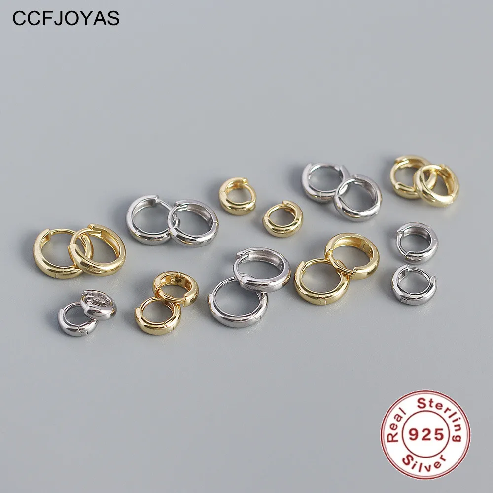 

CCFJOYAS 5mm to 9mm 925 Sterling Silver Round Hoop Earrings for Women European and American Gold Silver color Circle Earrings