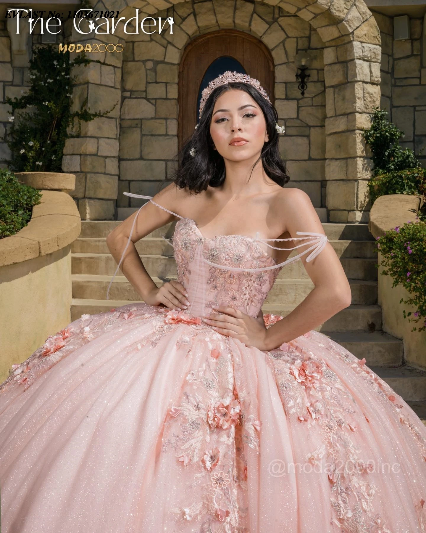 EVLAST-Robe princesse rose Quinnceanera, robe de Rh, appliques de fleurs 3D, corset de diamants perlés, robe Sweet 16, 15 Anos, SQ475