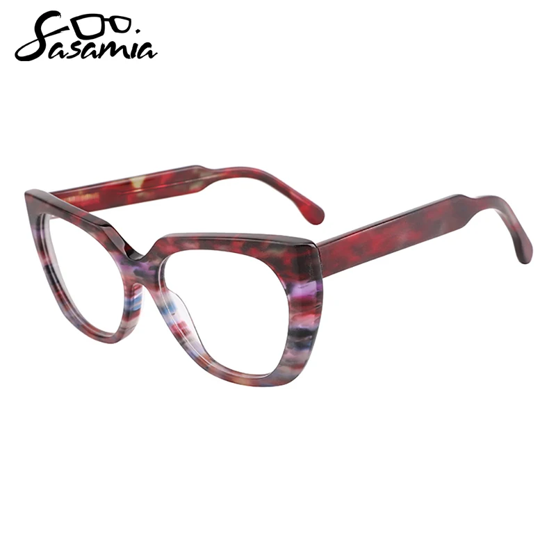 SASAMIA Female Eyeglasses Big Cat Eye Pattern Tortoise Color Frames Computer Glasses Wide Temples Women Glasses Eyewear WD3138