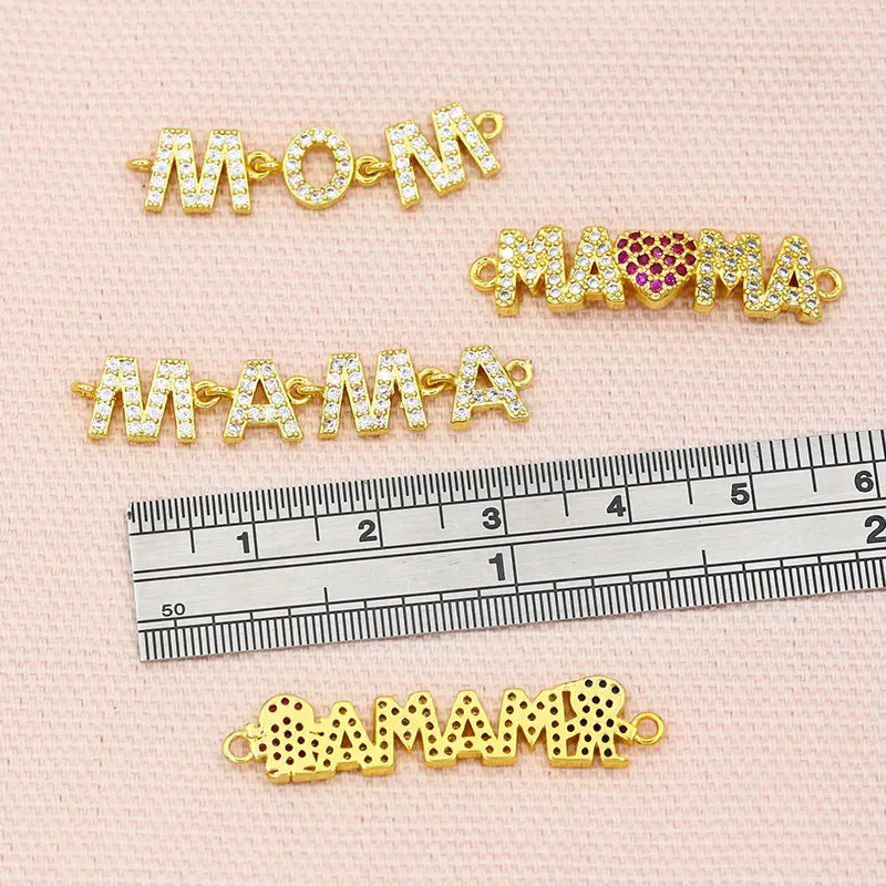 OCESRIO Brass CZ Mama Mom Bracelet Charms for Jewelry Making Wholesale Small Heart Letter Charms for Bracelet Making chma032