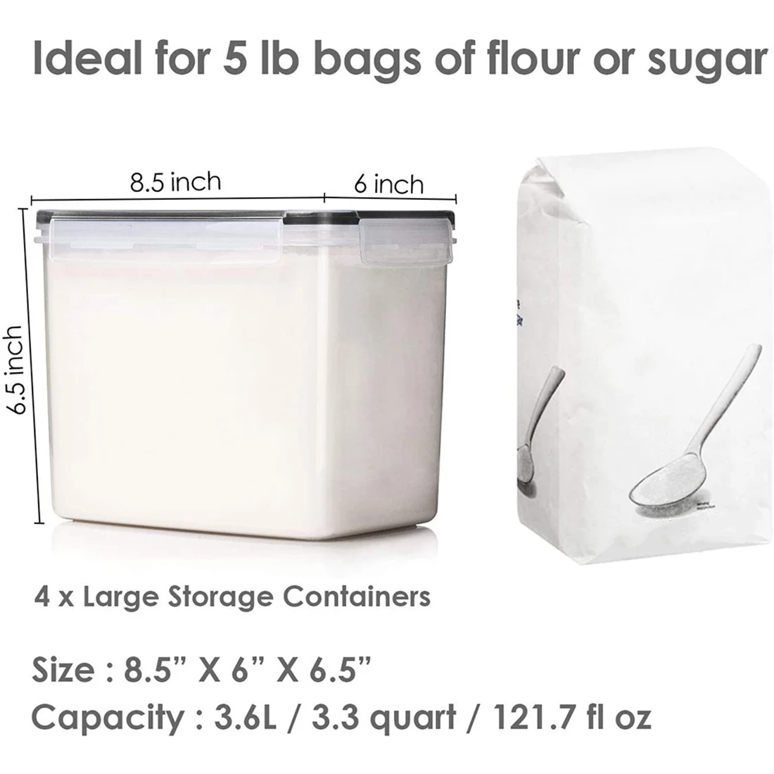 GOOD-4Pcs Airtight Food Storage Containers 3.6L-Plastic BPA Free Kitchen Pantry Storage Containers For Sugar,Flour And Baking