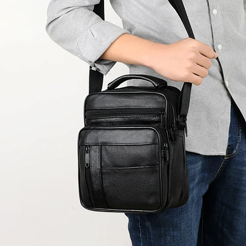 

Men PU Leather Briefcases High Quality Cowhide Leather Handbags Male Zipper Messenger Bags for Ipad Male Shoulder Bag