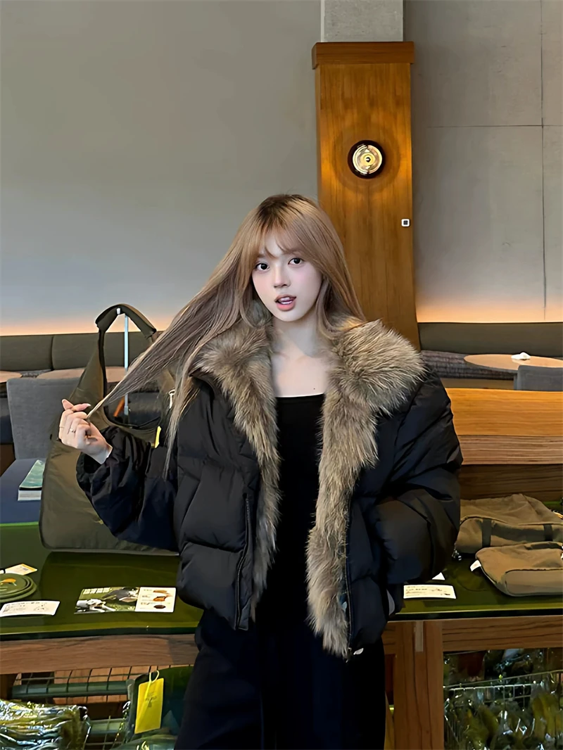 ZAROY Women's Winter Jacket Luxury Fox Fur Collar Puffy Thicken Warm Cotton Short Coat High Street Fashion Outwear Parkas куртка