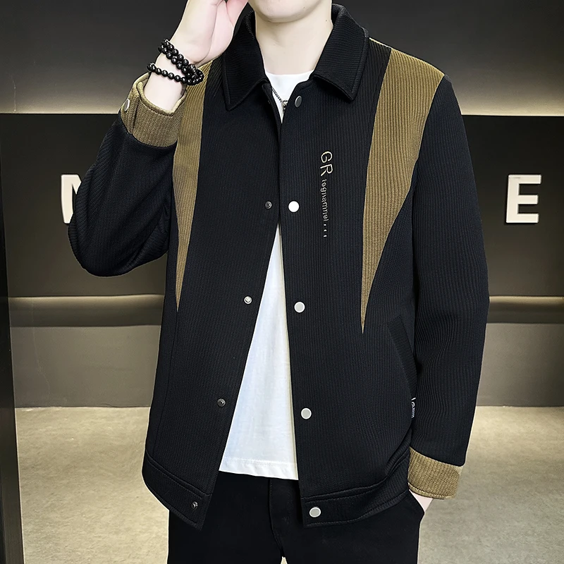 

Осенняя новинка: повседневная свободная куртка для города, однотонная, модная, молодежная, мужская, брендовая, верхняя одежда с воротником-пэчворк